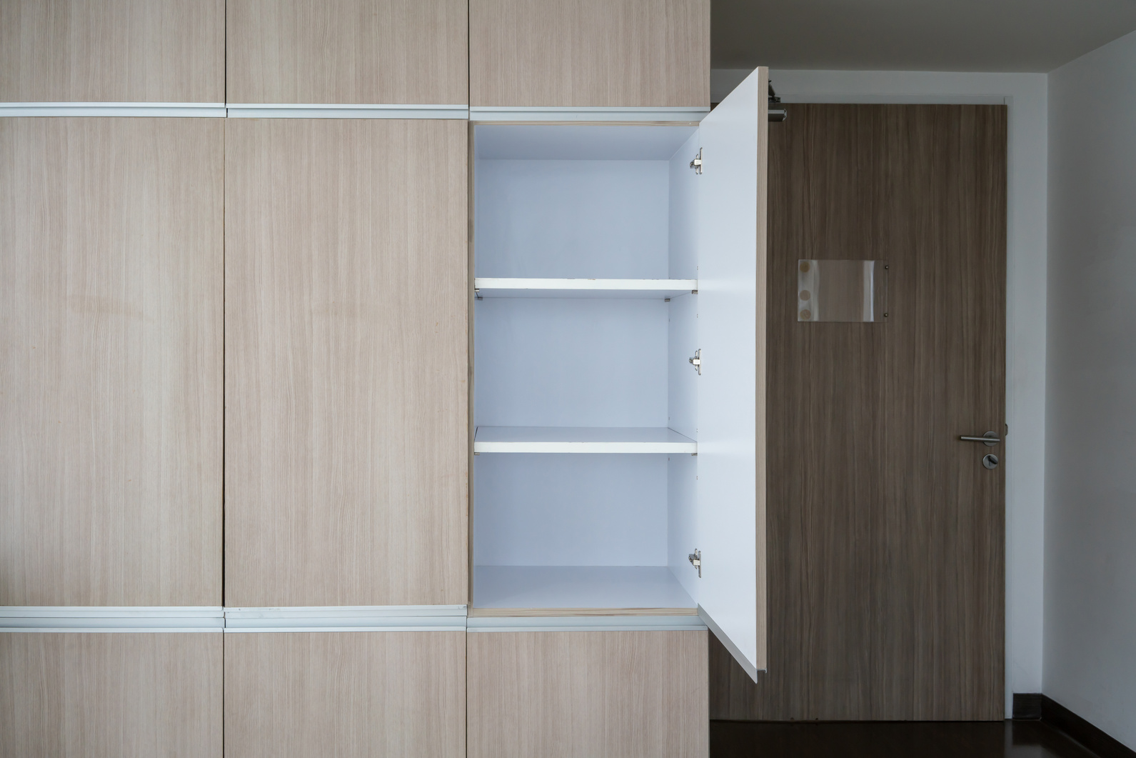 Contemporary modern fully fitted wooden storage cabinet for interior design.