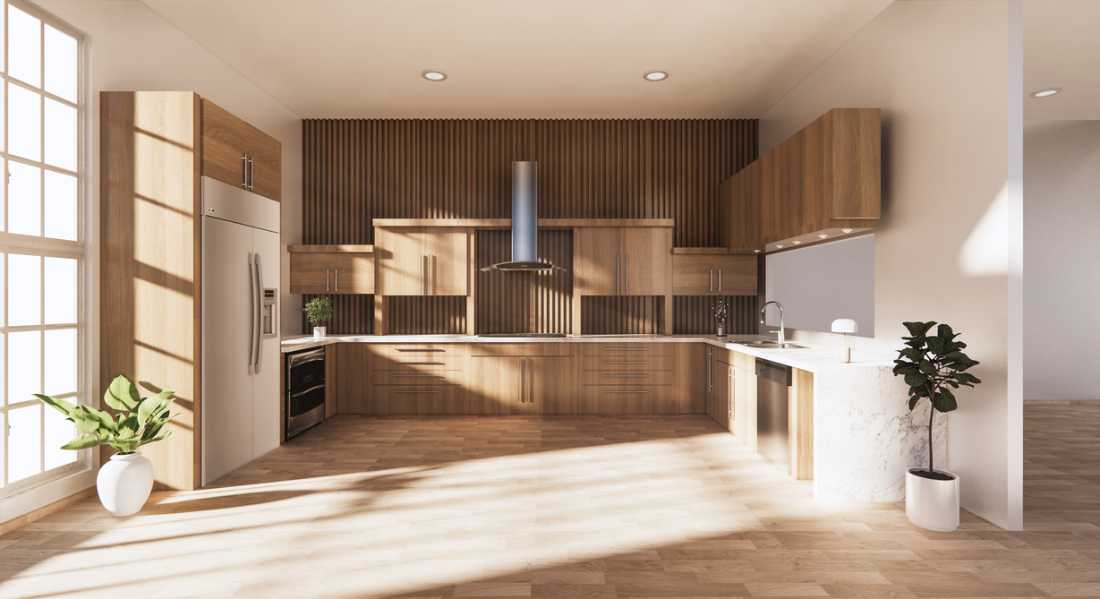 3D Render of Japanese Style Kitchen Interior  